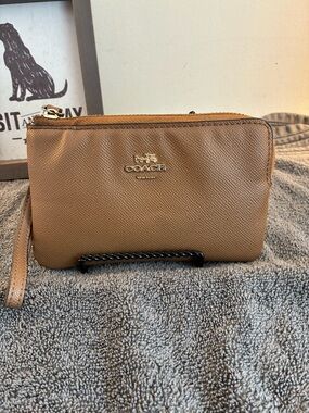 Coach Brown Leather Wristlet with Gold Hardware